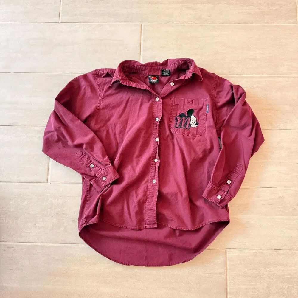 Mickey Mouse Unlimited Jerry Leigh Embroidered Shirt Button Up Medium Purple